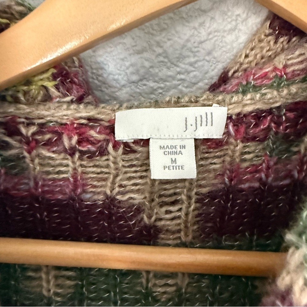 J.Jill Aztec Lenox Hooded Cardigan Sweater Size Medium Brooch Closure Wool Blend - Picture 6 of 9